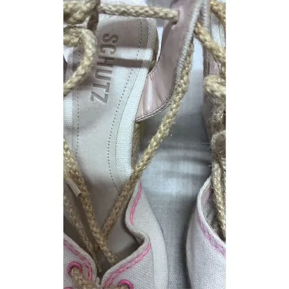 Schutz Women's Brynda Lace Up Espadrille Platform Wedges Cream Pink Size 6.5B - Picture 3 of 11